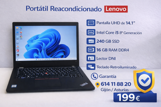 Portátil Lenovo Core i5 8ª Gen 16GB RAM 240GB SSD