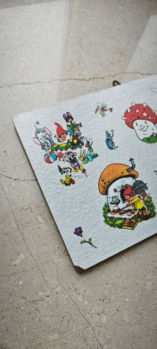 Quadretto vintage funghi e gnomi