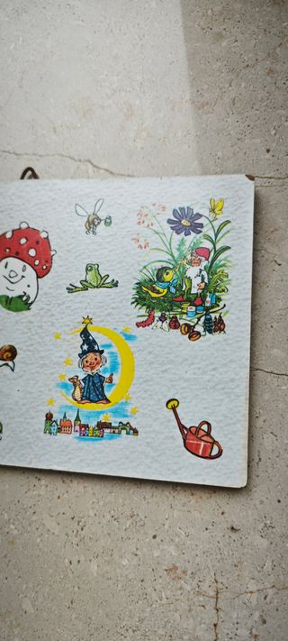 Quadretto vintage funghi e gnomi