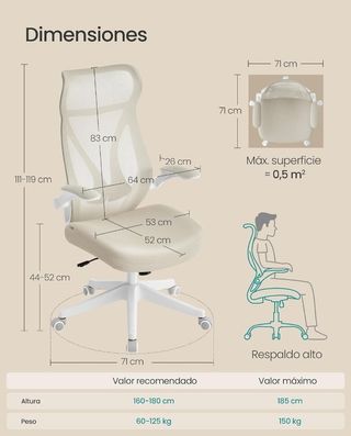 SONGMICS Silla de Oficina, Silla de Escritorio Beige Capuchino