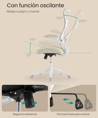 SONGMICS Silla de Oficina, Silla de Escritorio Beige Capuchino