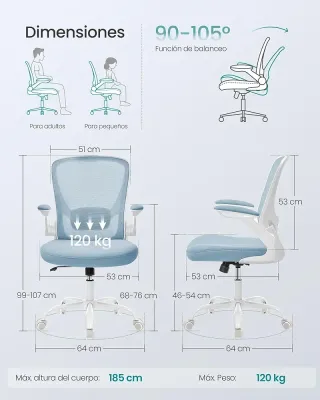 Silla Oficina Ergonómica Malla Azul SONGMICS OBN037Q01