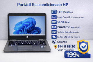 Portátil HP Core i7 16GB RAM 240GB SSD