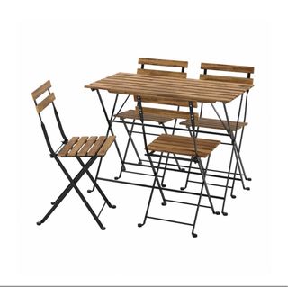 Tavolo e 4 Sedie Pieghevoli da Giardino in Legno