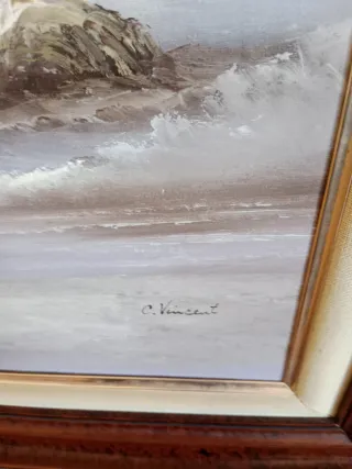 Cuadro óleo marina antiguo C. Vincent