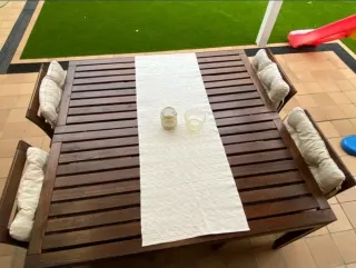 Conjunto Mesa de teca grande con 4 sillones