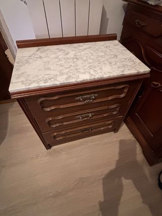 Mesilla de noche madera y mármol antigua