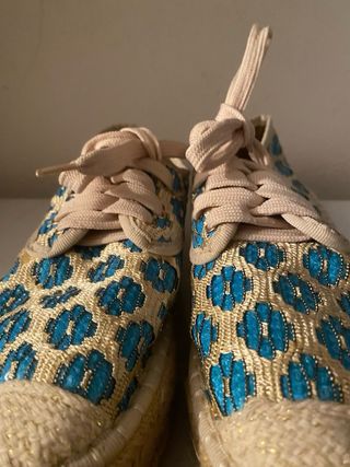 Zapatillas esparto azul turquesa  y dorado