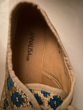 Zapatillas esparto azul turquesa  y dorado