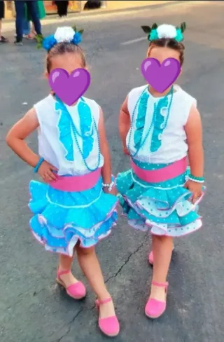 2 Trajes Flamenca Niña Azul/Rosa Talla Única