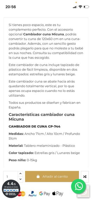 Cambiador abatible Micuna para cuna