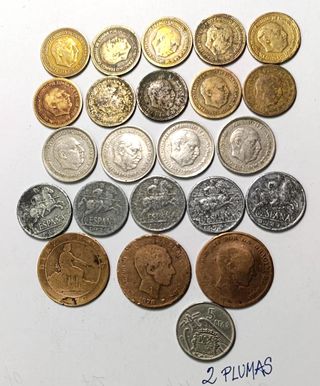 Lote 23 monedas antiguas España gastadas
