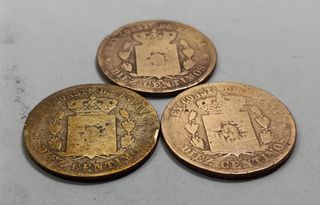 Lote 3 monedas cobre 10 céntimos 1877-79 España