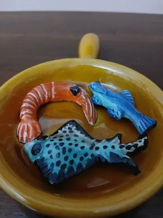 Piatto ceramica con 3 decorazioni marine