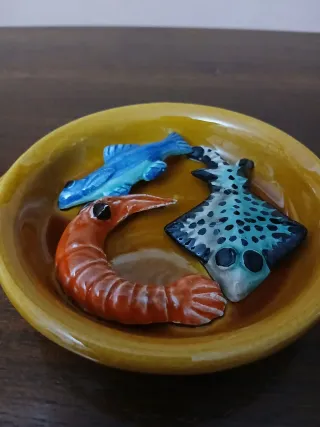 Piatto ceramica con 3 decorazioni marine