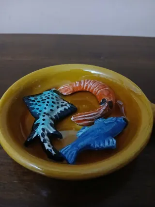 Piatto ceramica con 3 decorazioni marine