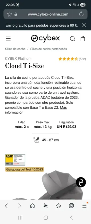 Silla portabebés Grupo 0 Cybex