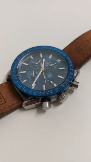 Reloj Benyar cronógrafo esfera azul y correa cuero
