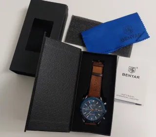 Reloj Benyar cronógrafo esfera azul y correa cuero
