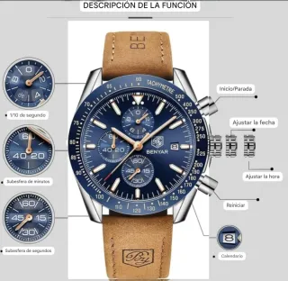 Reloj Benyar cronógrafo esfera azul y correa cuero