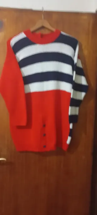 Jersey tejido a mano rayas azul/rojo