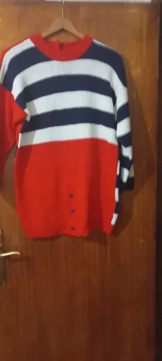 Jersey tejido a mano rayas azul/rojo