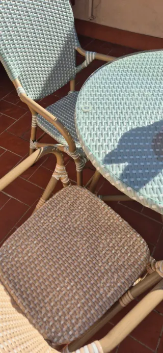 Mesa y 4 Sillas Terraza Metal, Plástico y Cristal