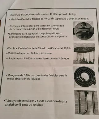 Aspirador industrial clase M, en perfecto estado