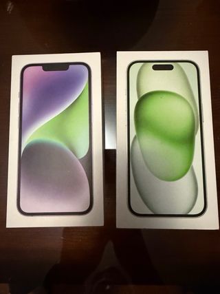 2 iPhones: 14 Morado y 15 Verde