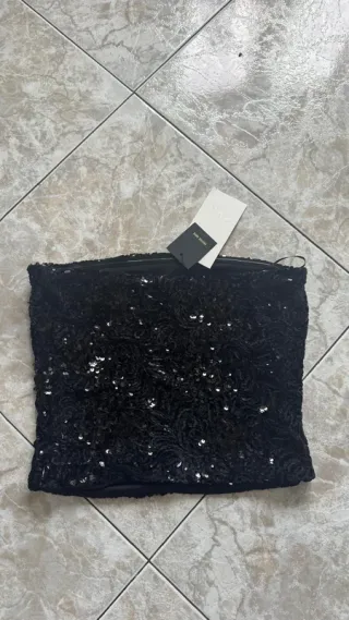Top Zara Negro Lentejuelas Bandeau Nuevo