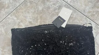 Top Zara Negro Lentejuelas Bandeau Nuevo