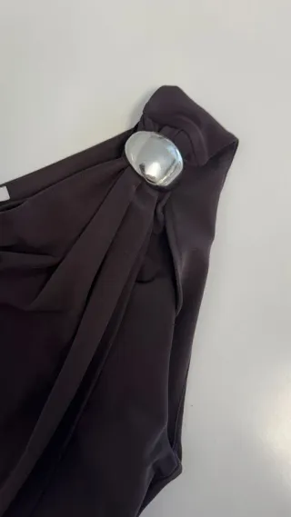 Top Zara Asimétrico Marrón Chocolate Talla M
