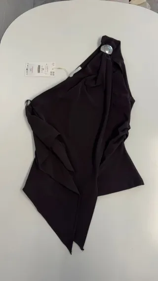 Top Zara Asimétrico Marrón Chocolate Talla M