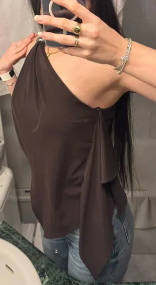 Top Zara Asimétrico Marrón Chocolate Talla M