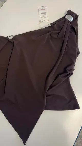 Top Zara Asimétrico Marrón Chocolate Talla M
