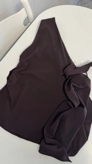 Top Zara Asimétrico Marrón Chocolate Talla M