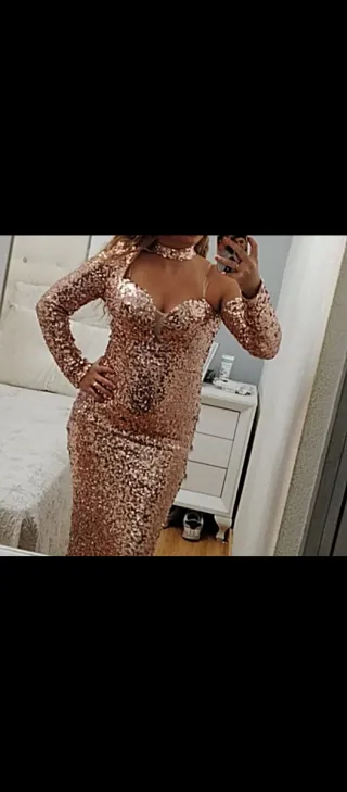 Vestido de fiesta dorado lentejuelas