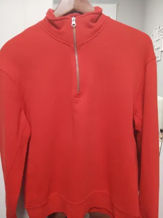 Sudadera Zara Hombre Media Cremallera Roja