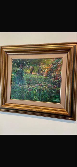 Cuadro óleo impresionista jardín florido