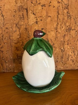Tarro cerámica vintage berenjena con tapa hoja