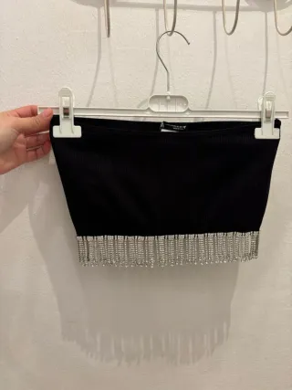 Top bandeau Zara flecos pedrería Talla M/L