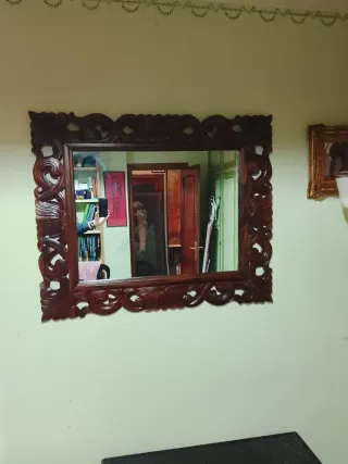 Espejo antiguo madera tallada caoba
