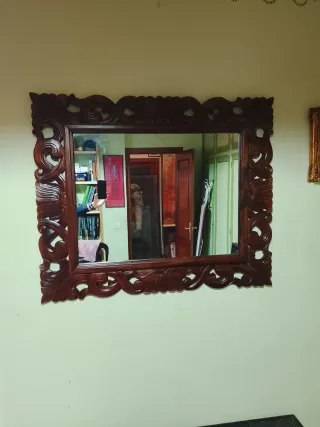 Espejo antiguo madera tallada caoba