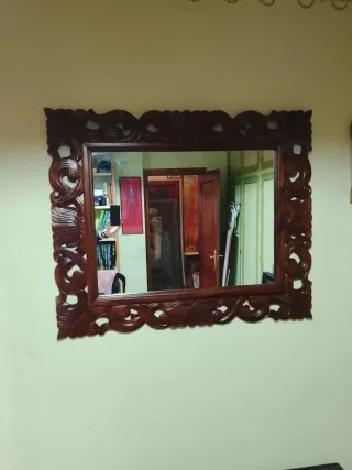 Espejo antiguo madera tallada caoba