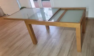 Oferta mesa de madera y cristal extensible