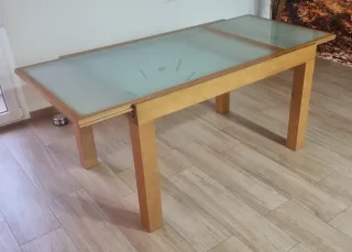 Oferta mesa de madera y cristal extensible