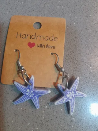 Lote 7 pares pendientes madera, metal, nacar