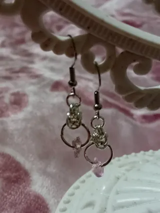 Brincos Prata e Rosa com Pedras