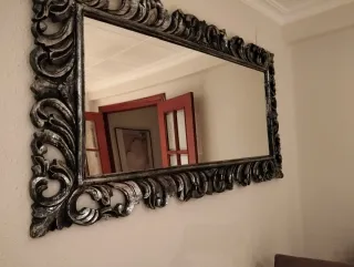 Espejo Vintage Grande Negro y Plateado
