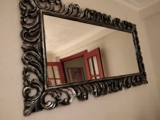 Espejo Vintage Grande Negro y Plateado